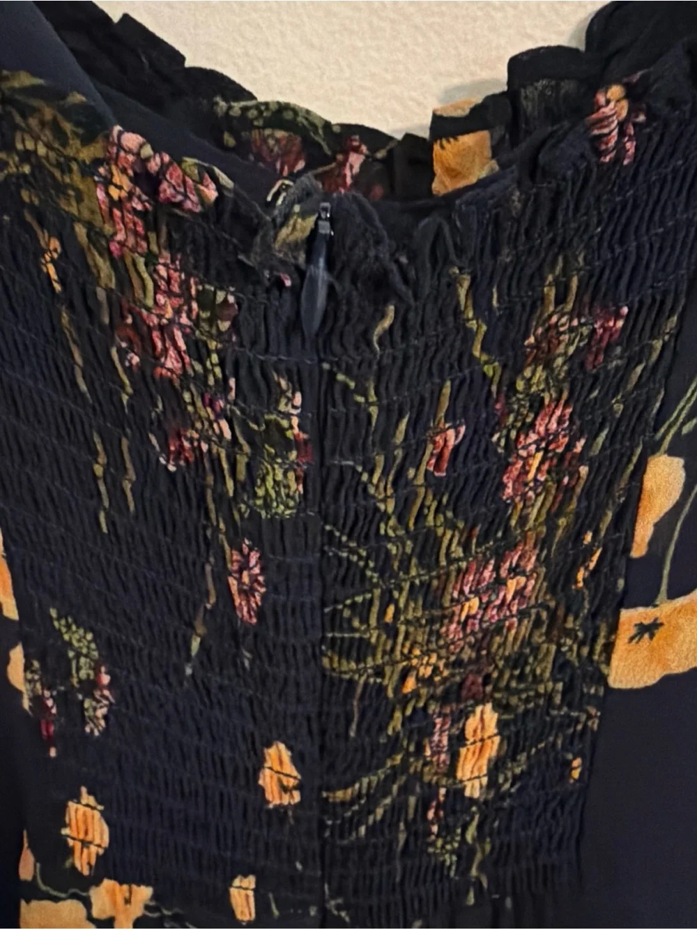 Reformation Navy Floral Tie-Shoulder Maxi Dress with Yellow Blooms